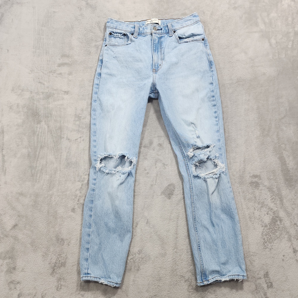 Abercrombie & Fitch Jeans Womens 4R/27 Blue High Rise Mom Distressed Stretch